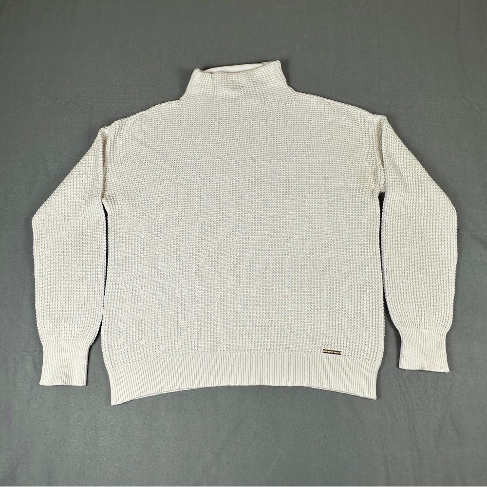 Michael Kors Off White Waffle Knit Sweater Womens Cozy Crew Neck Pullover